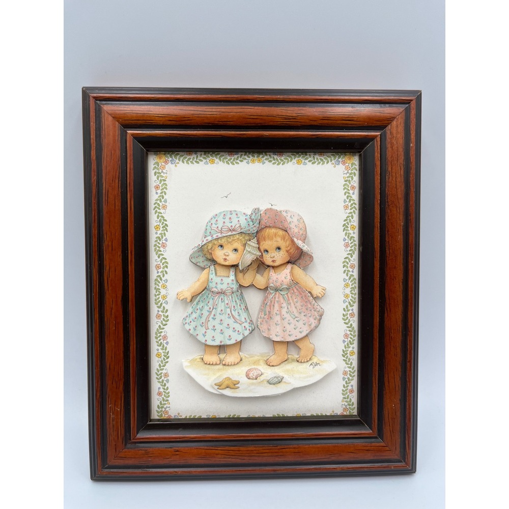 Rare Handmade 3D layered Paper Art Vintage Floral Dress Beach Girls